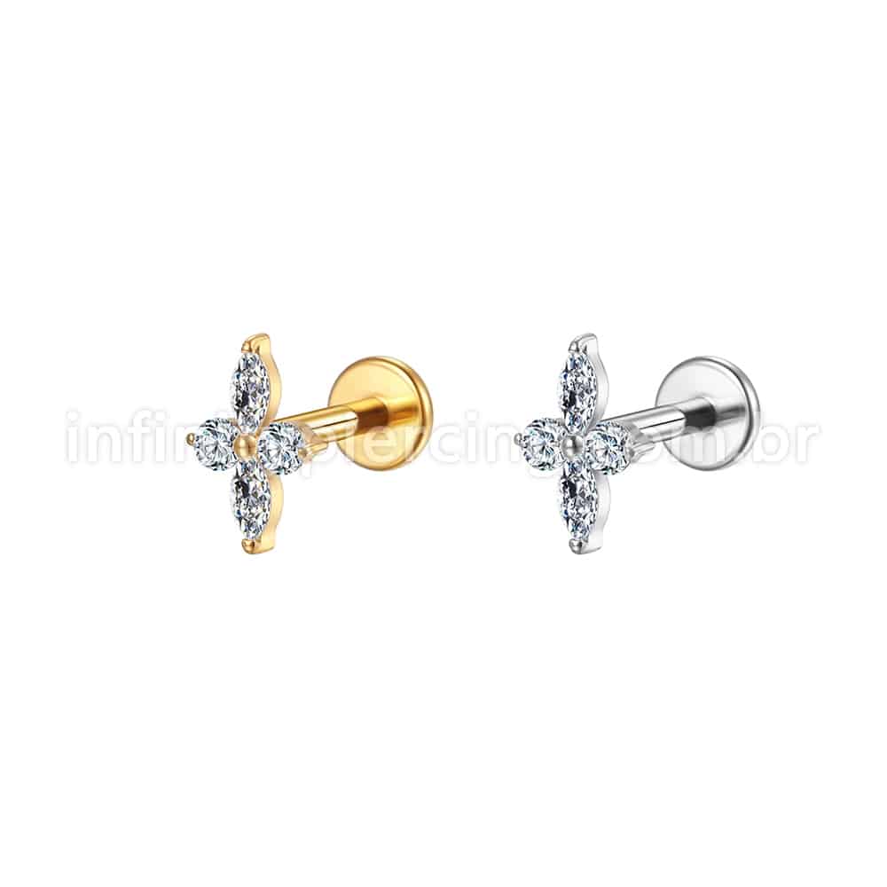 Piercing Labret Aço Cirúrgico Flor Zircônia